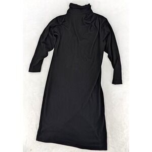 Depeche Mode Black Wool Blend‎ Turtleneck Pleated Midi Dress Size 10 Made in USA